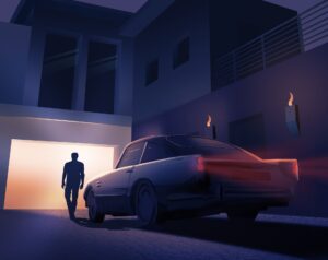 modern house man car